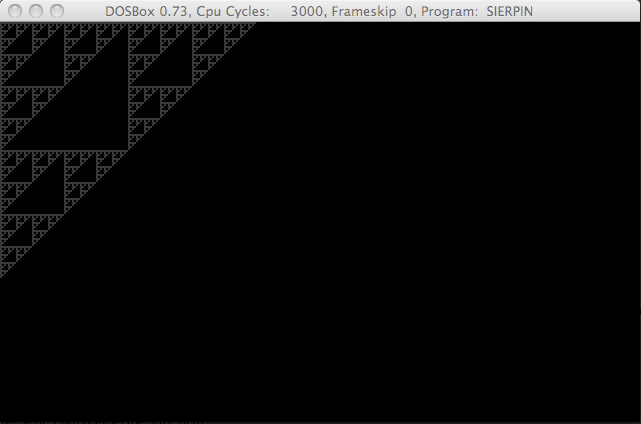 Sierpinski 28 bytes running in DOSBox